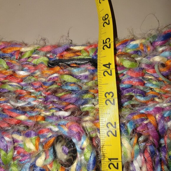 Cardigan Sweater XL Multicolor Oversize Cropped Chunky Knit Slouchy Large Button - Picture 2 of 14